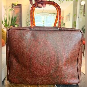 Vintage Etro Milano Handbag with Tortoiseshell Handles. Classic Paisley Print